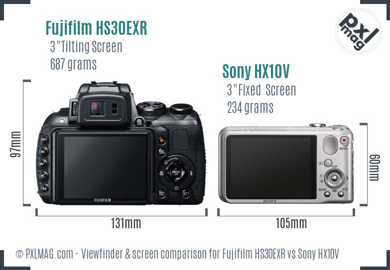 Fujifilm HS30EXR vs Sony HX10V Screen and Viewfinder comparison