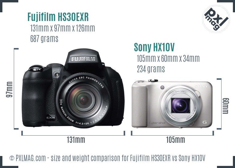 Fujifilm HS30EXR vs Sony HX10V size comparison Fujifilm HS30EXR vs Sony HX10V size comparison