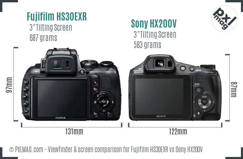 Fujifilm HS30EXR vs Sony HX200V Screen and Viewfinder comparison