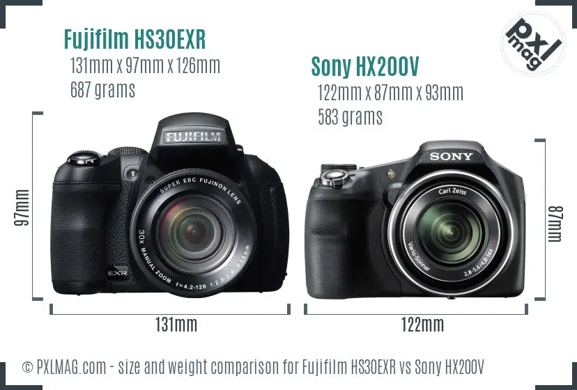 Fujifilm HS30EXR vs Sony HX200V size comparison