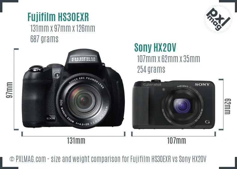 Fujifilm HS30EXR vs Sony HX20V size comparison Fujifilm HS30EXR vs Sony HX20V size comparison