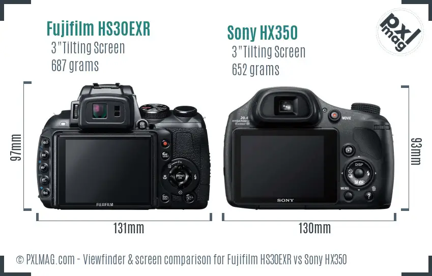 Fujifilm HS30EXR vs Sony HX350 Screen and Viewfinder comparison