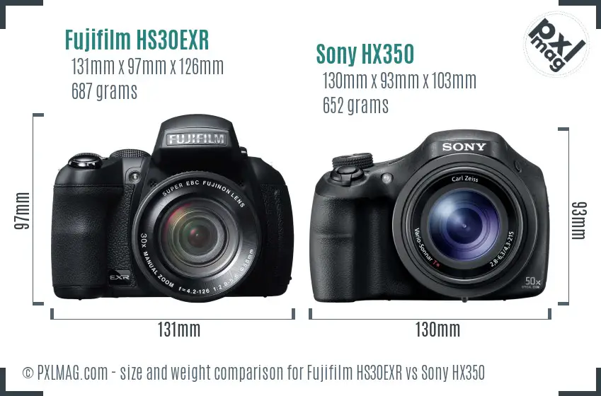 Fujifilm HS30EXR vs Sony HX350 size comparison