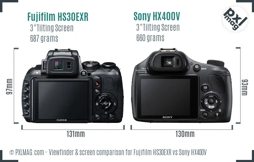 Fujifilm HS30EXR vs Sony HX400V Screen and Viewfinder comparison
