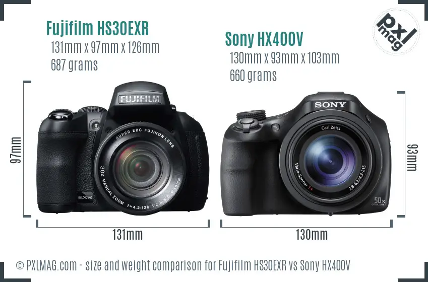 Fujifilm HS30EXR vs Sony HX400V size comparison