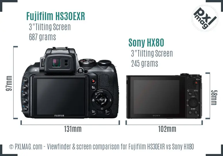Fujifilm HS30EXR vs Sony HX80 Screen and Viewfinder comparison