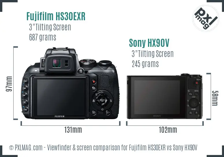 Fujifilm HS30EXR vs Sony HX90V Screen and Viewfinder comparison