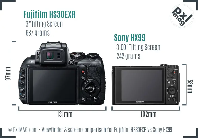 Fujifilm HS30EXR vs Sony HX99 Screen and Viewfinder comparison