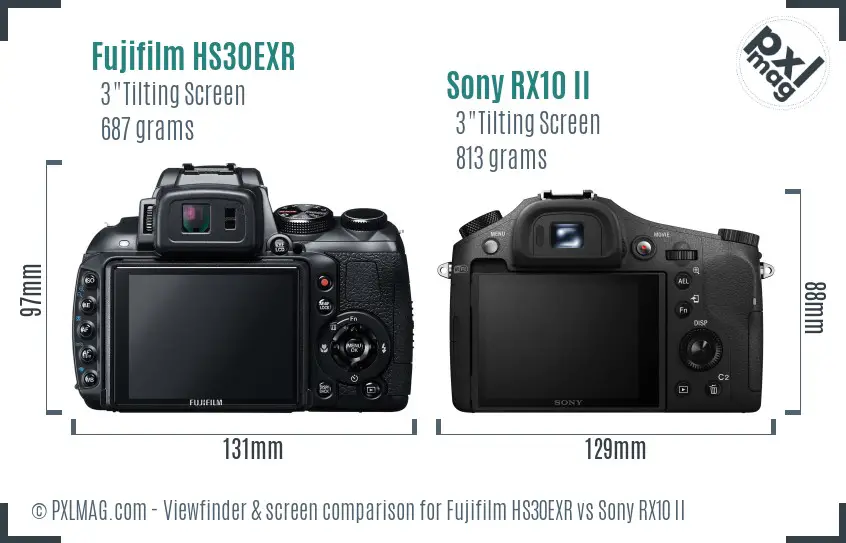 Fujifilm HS30EXR vs Sony RX10 II Screen and Viewfinder comparison