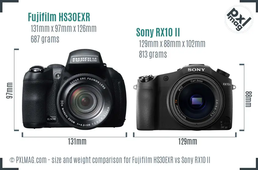 Fujifilm HS30EXR vs Sony RX10 II size comparison