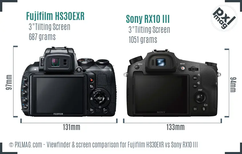 Fujifilm HS30EXR vs Sony RX10 III Screen and Viewfinder comparison Fujifilm HS30EXR vs Sony RX10 III Screen and Viewfinder comparison