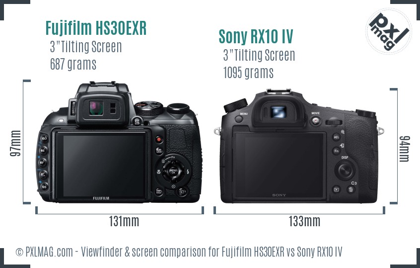 Fujifilm HS30EXR vs Sony RX10 IV Screen and Viewfinder comparison