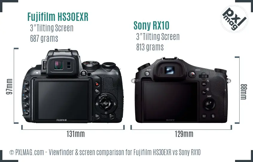 Fujifilm HS30EXR vs Sony RX10 Screen and Viewfinder comparison