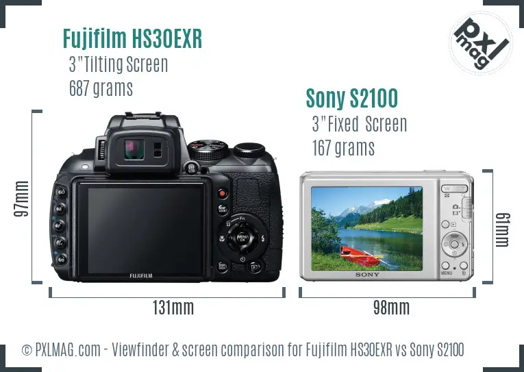 Fujifilm HS30EXR vs Sony S2100 Screen and Viewfinder comparison
