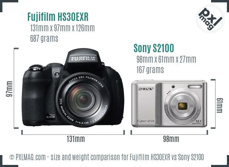 Fujifilm HS30EXR vs Sony S2100 size comparison