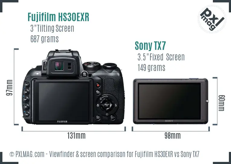 Fujifilm HS30EXR vs Sony TX7 Screen and Viewfinder comparison