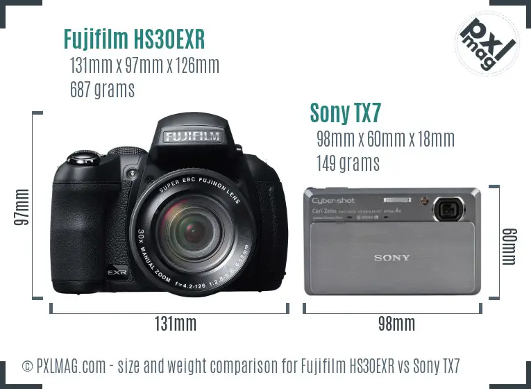 Fujifilm HS30EXR vs Sony TX7 size comparison