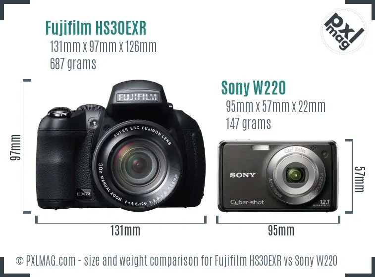 Fujifilm HS30EXR vs Sony W220 size comparison