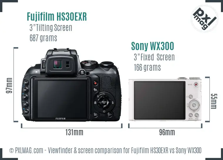Fujifilm HS30EXR vs Sony WX300 Screen and Viewfinder comparison