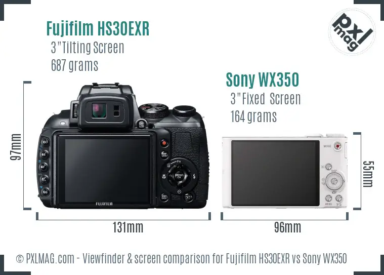 Fujifilm HS30EXR vs Sony WX350 Screen and Viewfinder comparison