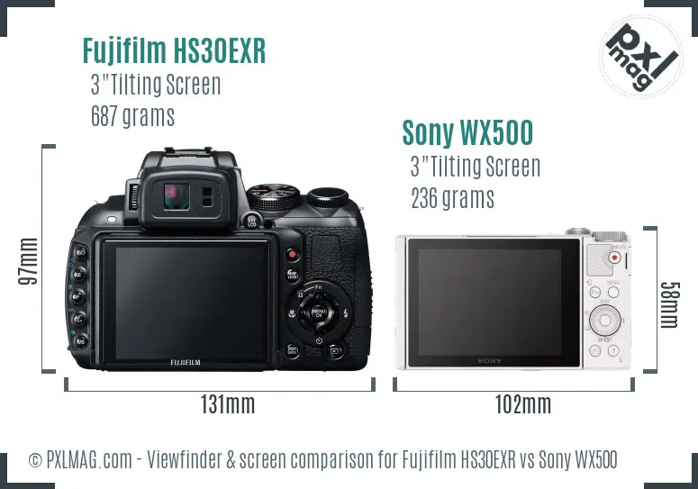 Fujifilm HS30EXR vs Sony WX500 Screen and Viewfinder comparison