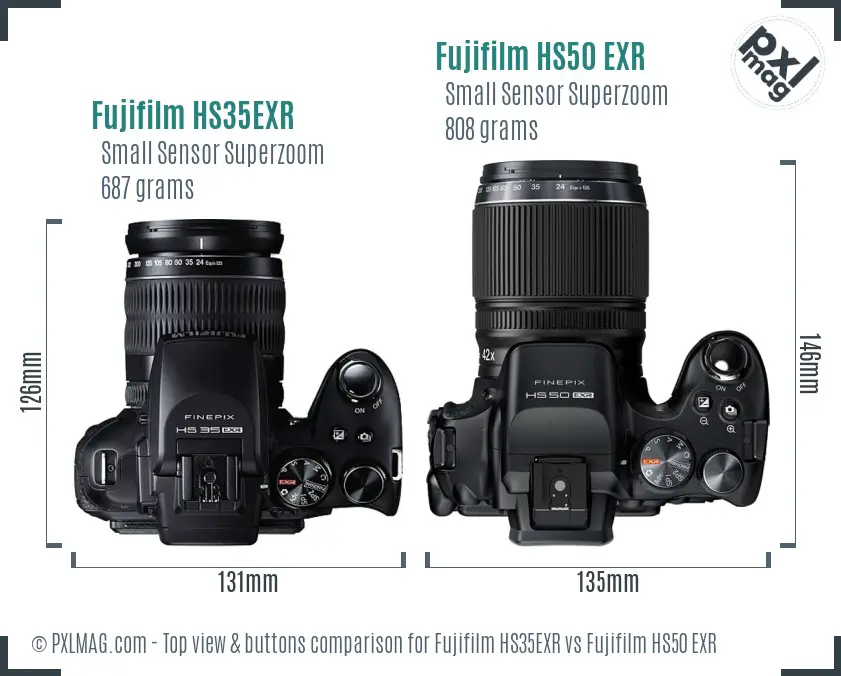 Fujifilm HS35EXR vs Fujifilm HS50 EXR top view buttons comparison