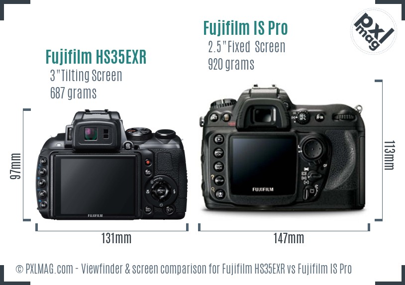 Fujifilm HS35EXR vs Fujifilm IS Pro Screen and Viewfinder comparison