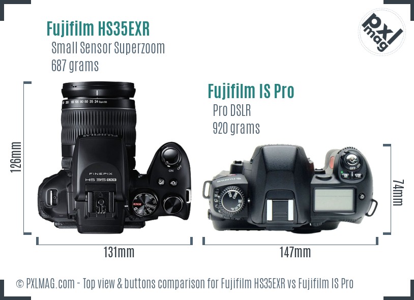 Fujifilm HS35EXR vs Fujifilm IS Pro top view buttons comparison