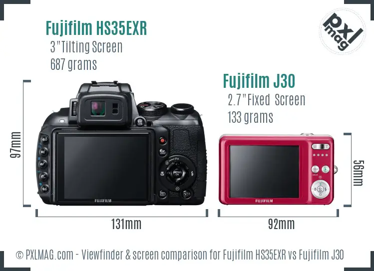 Fujifilm HS35EXR vs Fujifilm J30 Screen and Viewfinder comparison