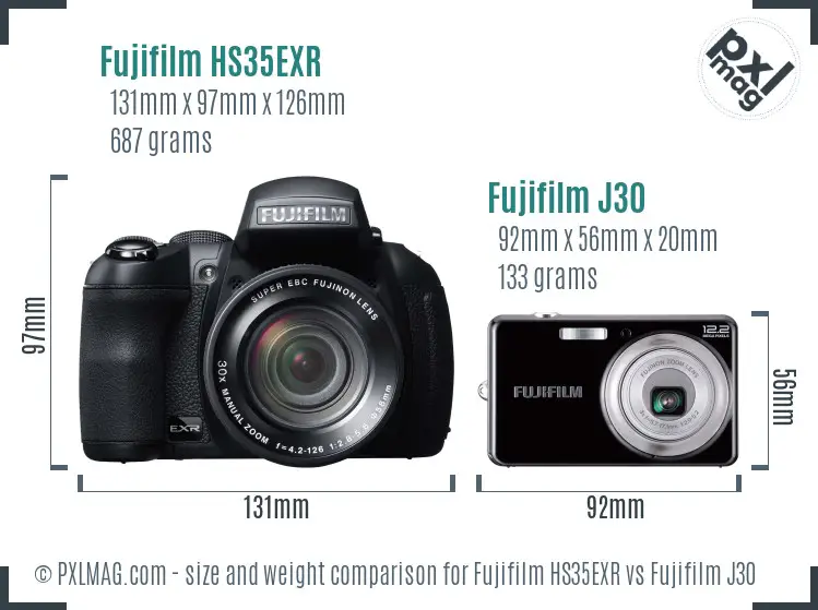 Fujifilm HS35EXR vs Fujifilm J30 size comparison Fujifilm HS35EXR vs Fujifilm J30 size comparison
