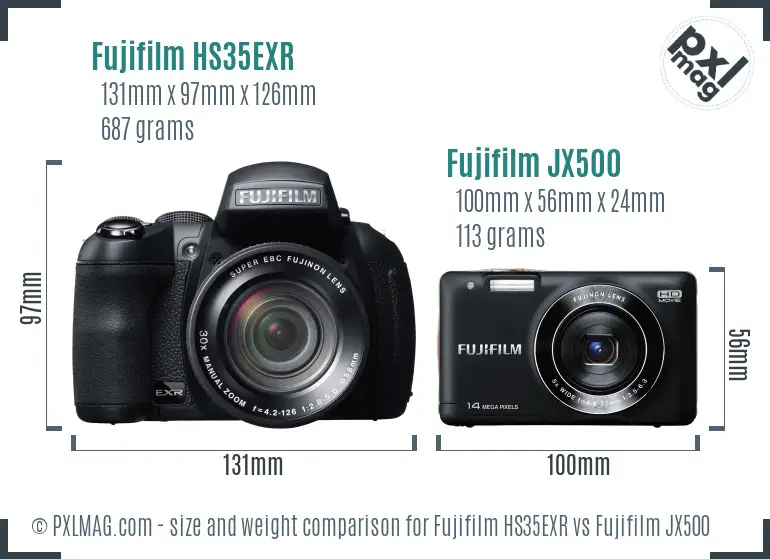 Fujifilm HS35EXR vs Fujifilm JX500 size comparison