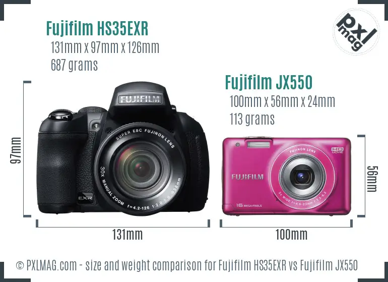 Fujifilm HS35EXR vs Fujifilm JX550 size comparison