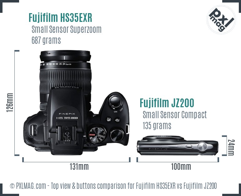 Fujifilm HS35EXR vs Fujifilm JZ200 top view buttons comparison