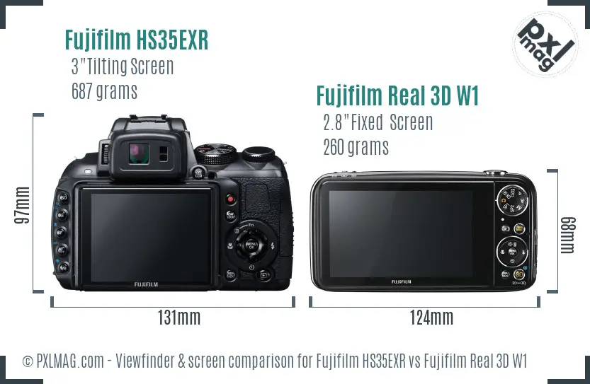Fujifilm HS35EXR vs Fujifilm Real 3D W1 Screen and Viewfinder comparison Fujifilm HS35EXR vs Fujifilm Real 3D W1 Screen and Viewfinder comparison