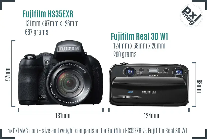 Fujifilm HS35EXR vs Fujifilm Real 3D W1 size comparison Fujifilm HS35EXR vs Fujifilm Real 3D W1 size comparison