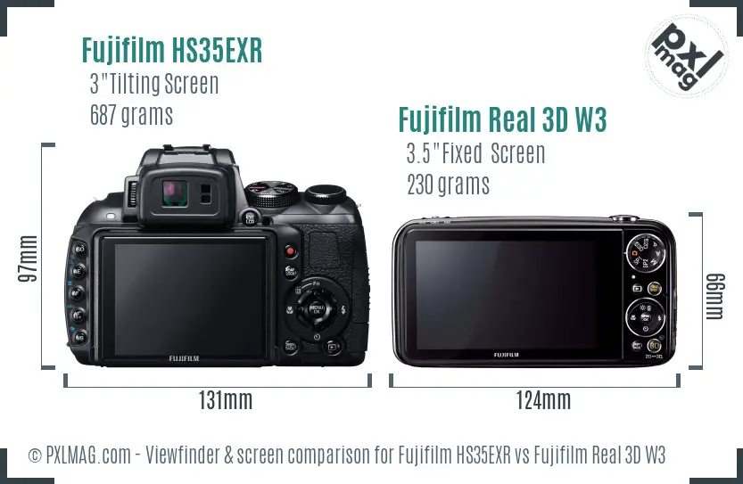 Fujifilm HS35EXR vs Fujifilm Real 3D W3 Screen and Viewfinder comparison Fujifilm HS35EXR vs Fujifilm Real 3D W3 Screen and Viewfinder comparison