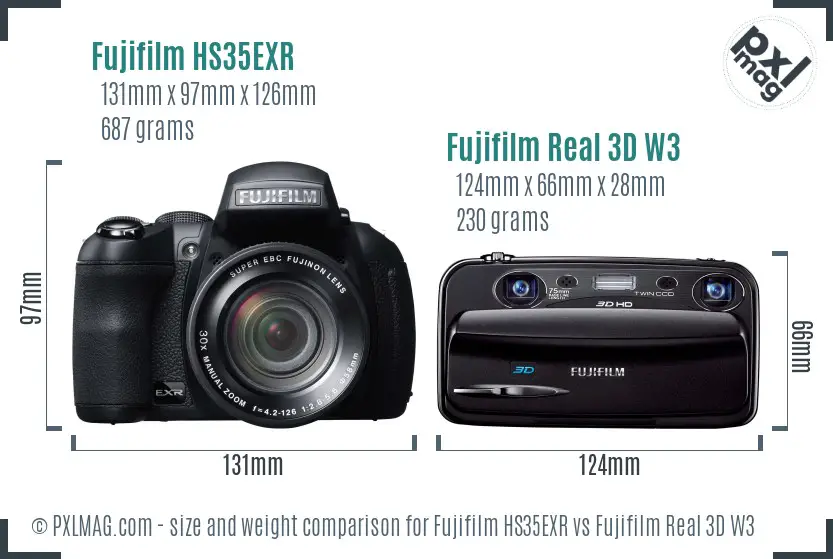Fujifilm HS35EXR vs Fujifilm Real 3D W3 size comparison Fujifilm HS35EXR vs Fujifilm Real 3D W3 size comparison