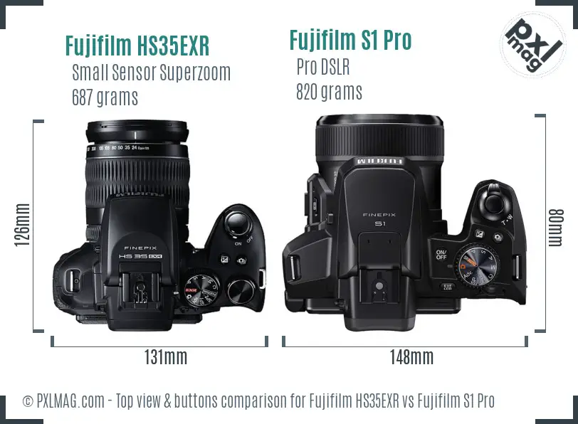 Fujifilm HS35EXR vs Fujifilm S1 Pro top view buttons comparison