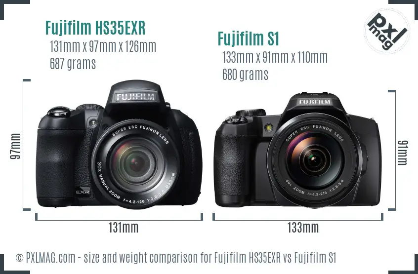 Fujifilm HS35EXR vs Fujifilm S1 size comparison