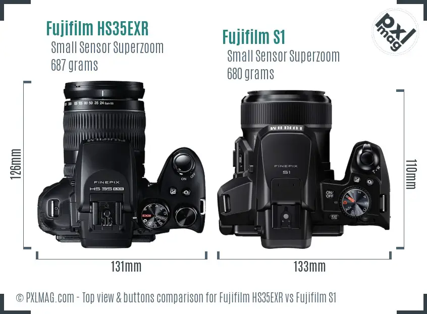 Fujifilm HS35EXR vs Fujifilm S1 top view buttons comparison