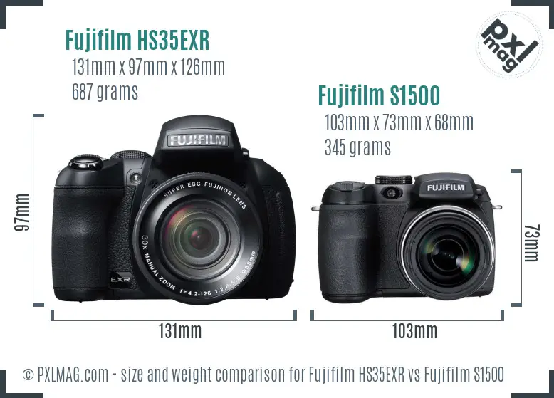 Fujifilm HS35EXR vs Fujifilm S1500 size comparison