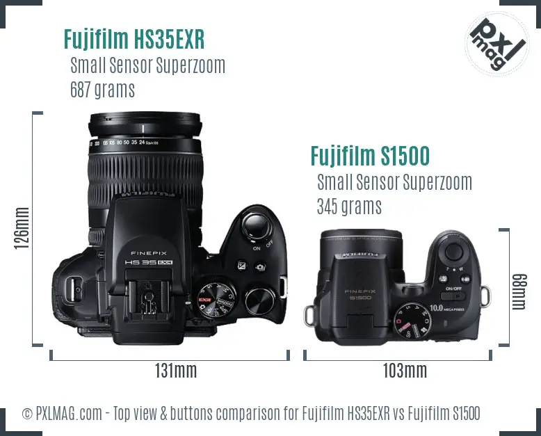 Fujifilm HS35EXR vs Fujifilm S1500 top view buttons comparison