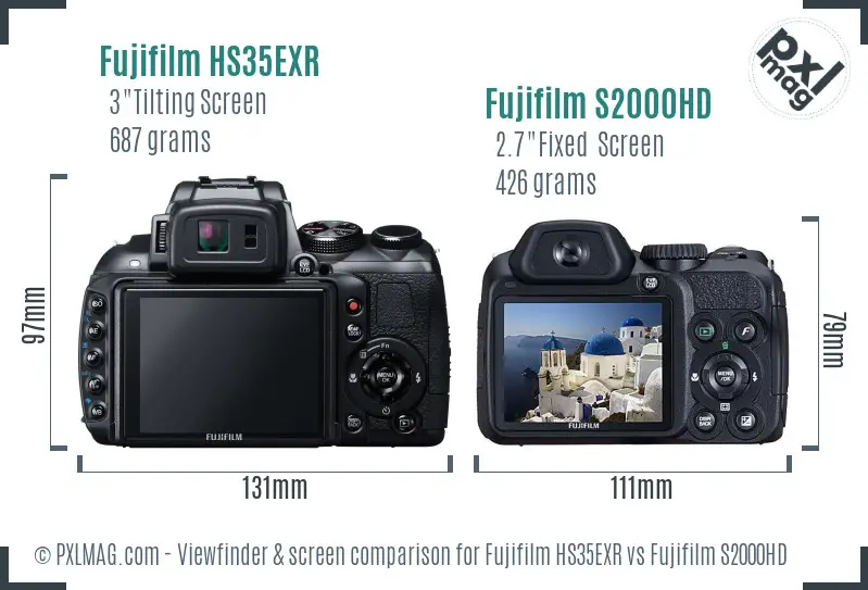 Fujifilm HS35EXR vs Fujifilm S2000HD Screen and Viewfinder comparison