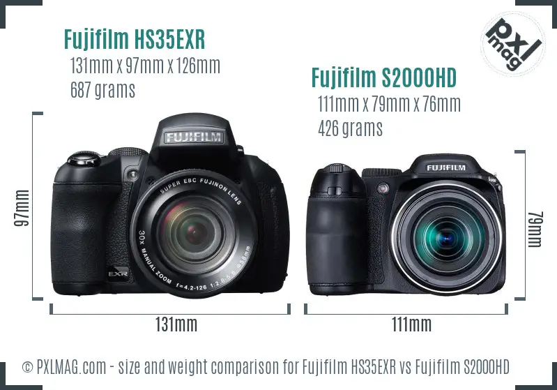 Fujifilm HS35EXR vs Fujifilm S2000HD size comparison