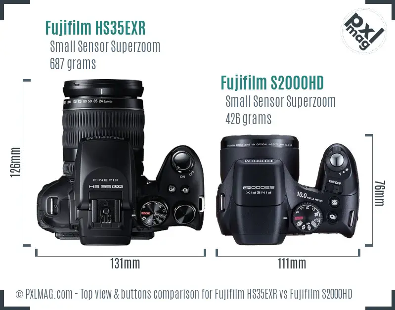 Fujifilm HS35EXR vs Fujifilm S2000HD top view buttons comparison