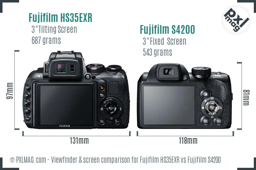 Fujifilm HS35EXR vs Fujifilm S4200 Screen and Viewfinder comparison