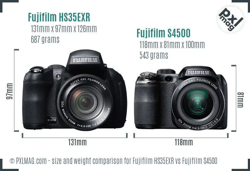 Fujifilm HS35EXR vs Fujifilm S4500 size comparison