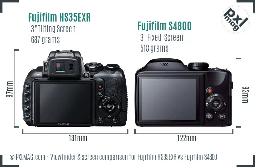 Fujifilm HS35EXR vs Fujifilm S4800 Screen and Viewfinder comparison