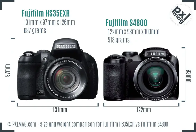 Fujifilm HS35EXR vs Fujifilm S4800 size comparison