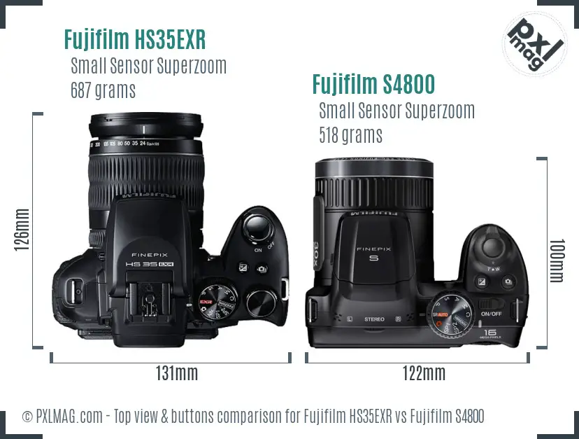 Fujifilm HS35EXR vs Fujifilm S4800 top view buttons comparison